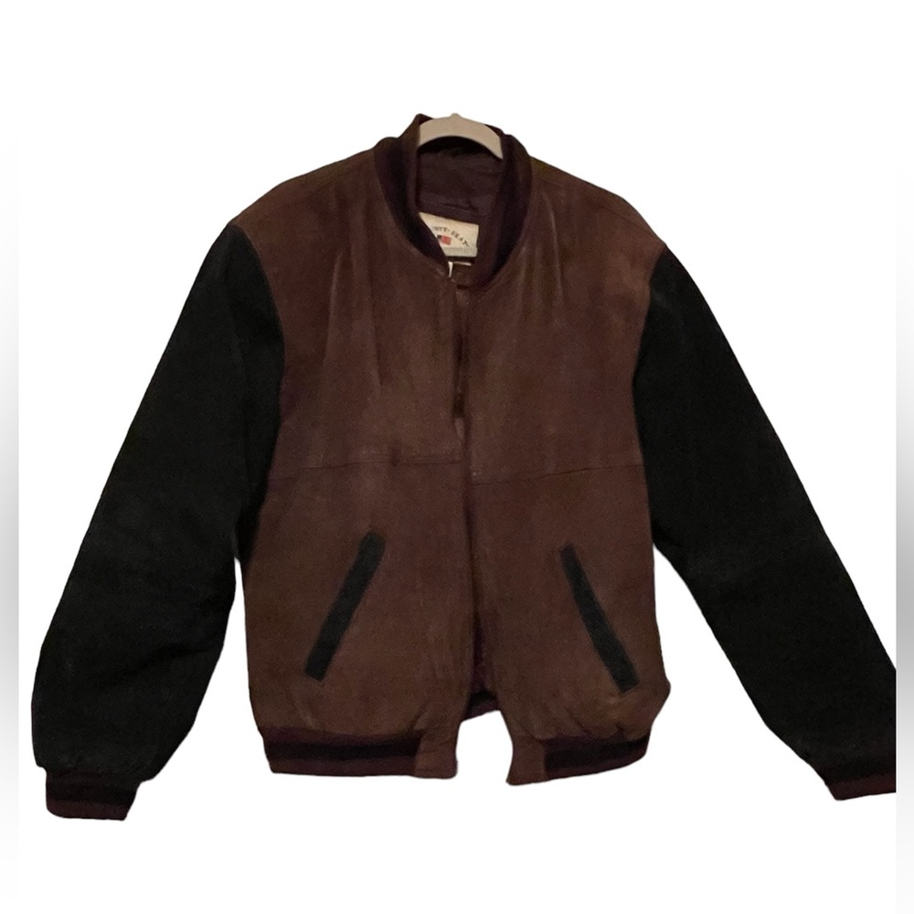 Vintage County Seat Mens Bomber Jacket. Brown and Black. Size M